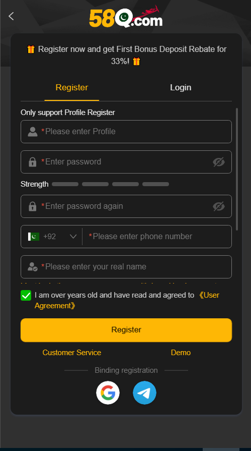 Register & Deposit in 58Q Game